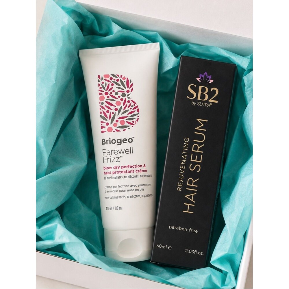 Briogeo Farewell Frizz Heat Protectant + SB2 by SUTRA Rejuvenating Hair Serum